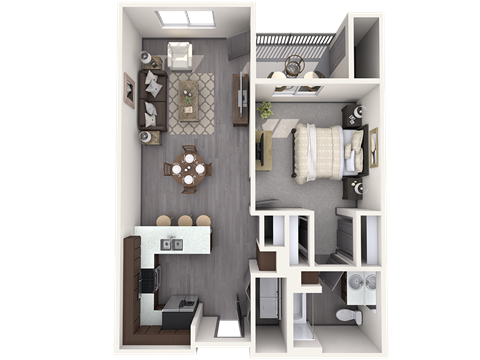 Floor plan for 1 bed, 1 bath, 688 sqft